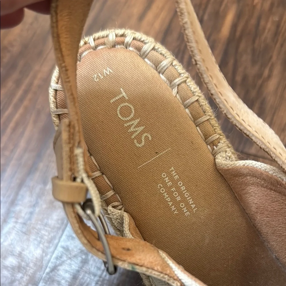 Toms Beige Canvas Espadrille Wedge Sandals